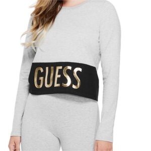 Guess gray and black colorblock sweatshirt with metallic gold letters Size Small